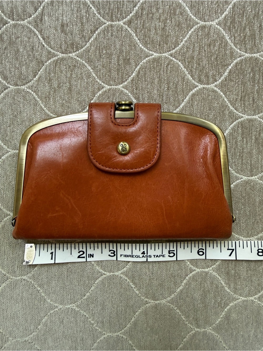 HOBO Cognac Leather Kiss-Lock Wallet Clutch